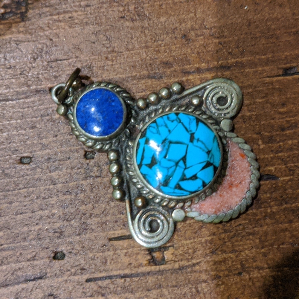 sterling silver handmade pendant turquoise lapis rose quartz